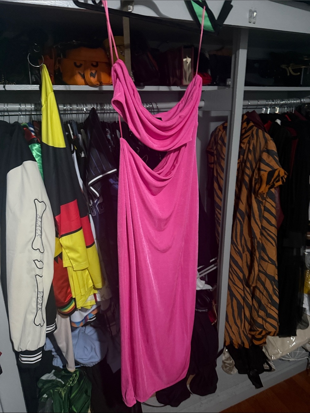 naked wardrobe Hot Pink One-Shoulder Draped Slip Dress